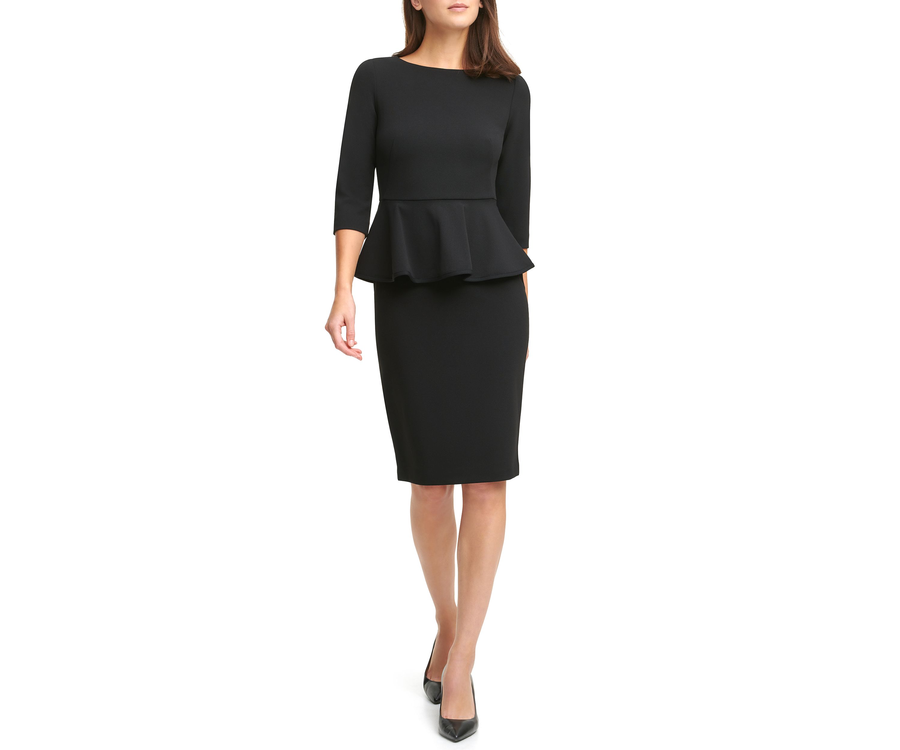 Womens Boat Neck Solid Sheath Dress