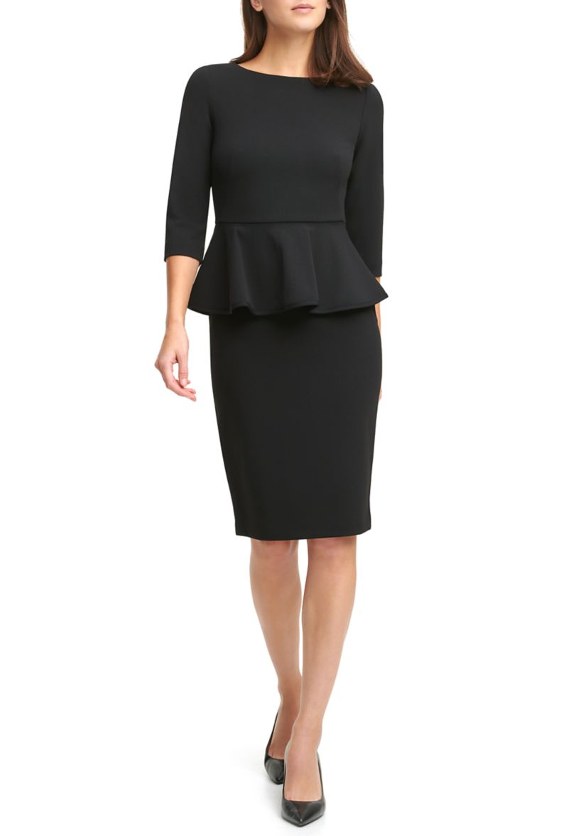 Womens Boat Neck Solid Sheath Dress