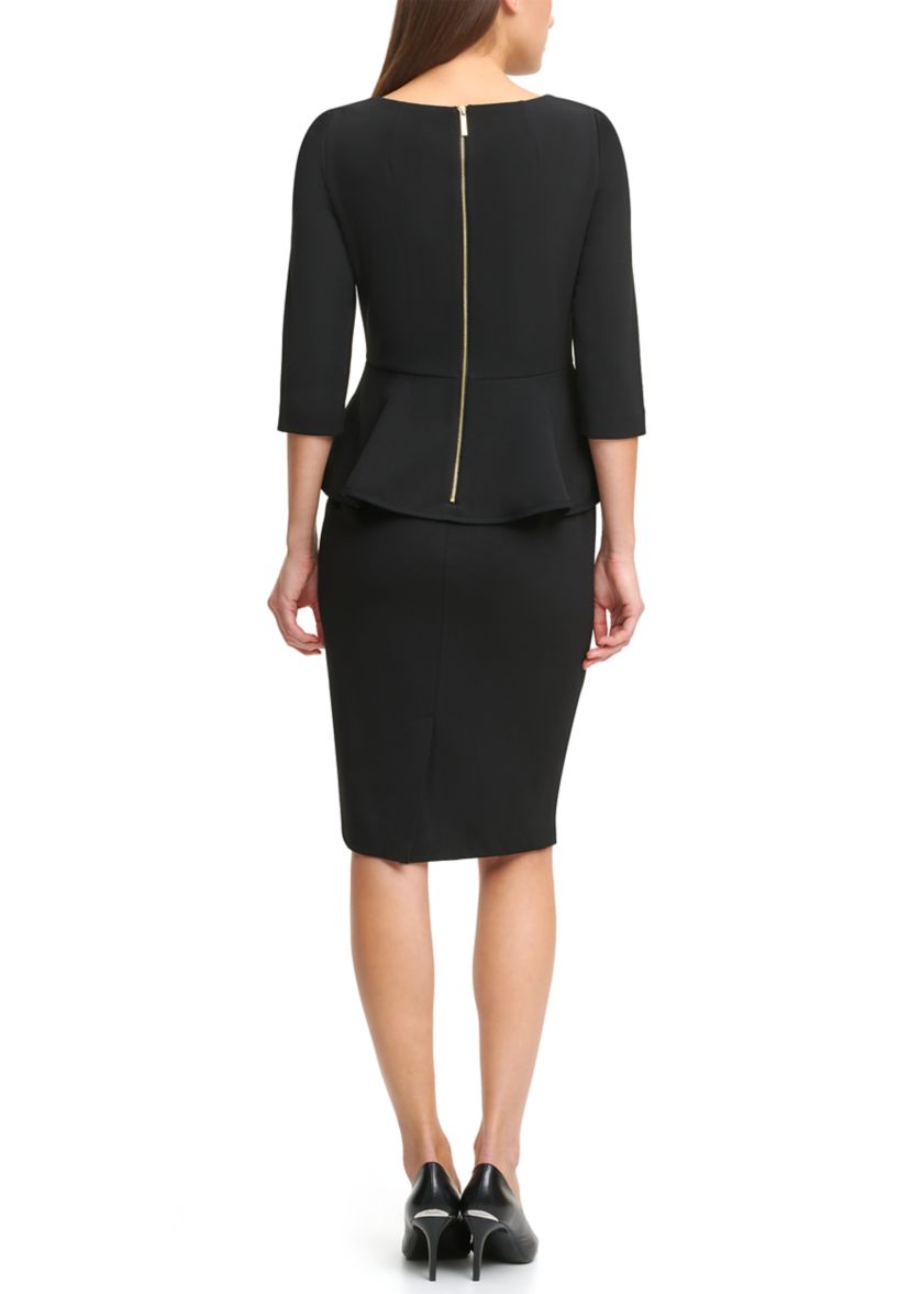 Womens Boat Neck Solid Sheath Dress