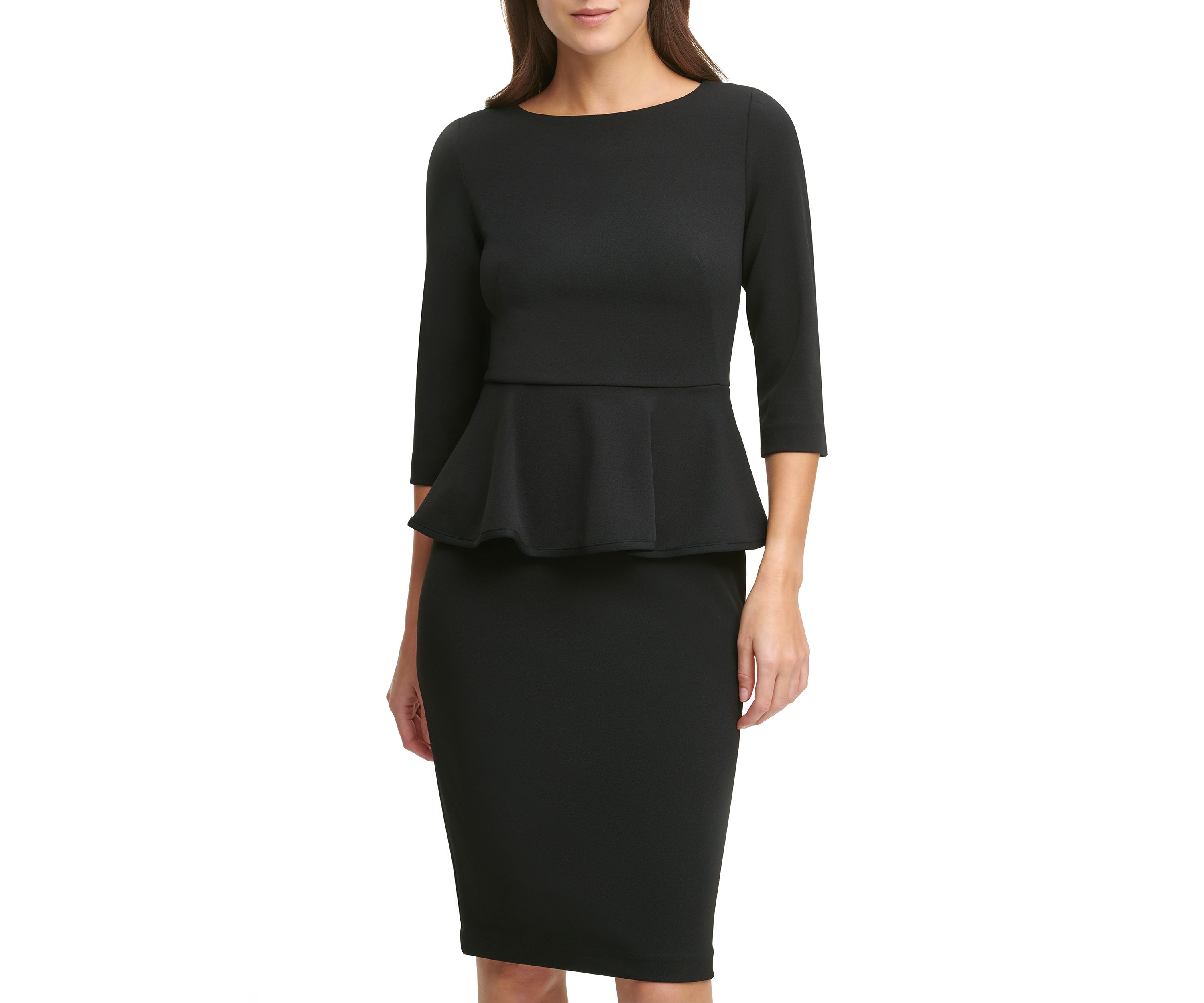 Womens Boat Neck Solid Sheath Dress