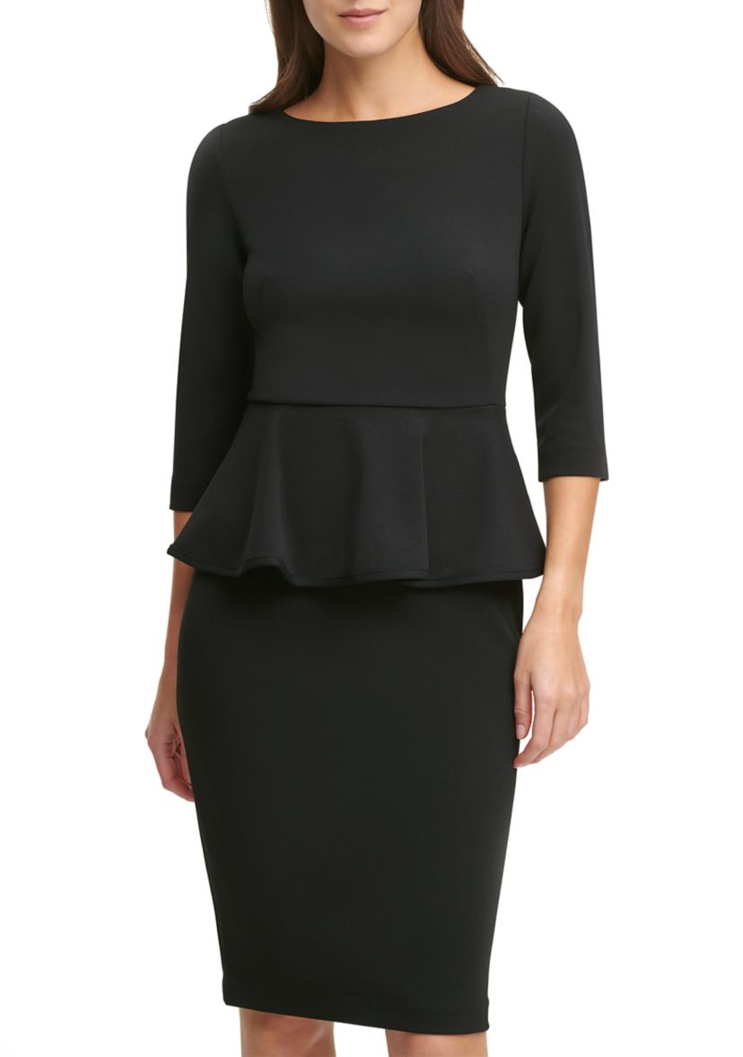 Womens Boat Neck Solid Sheath Dress