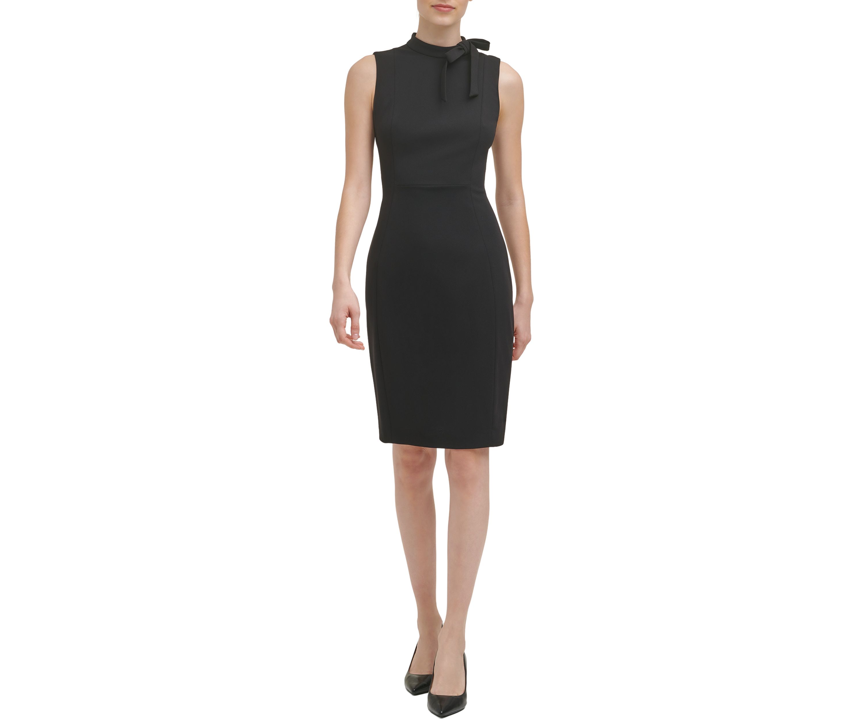 Womens Sleeveless Bow Neck Shift Dress 