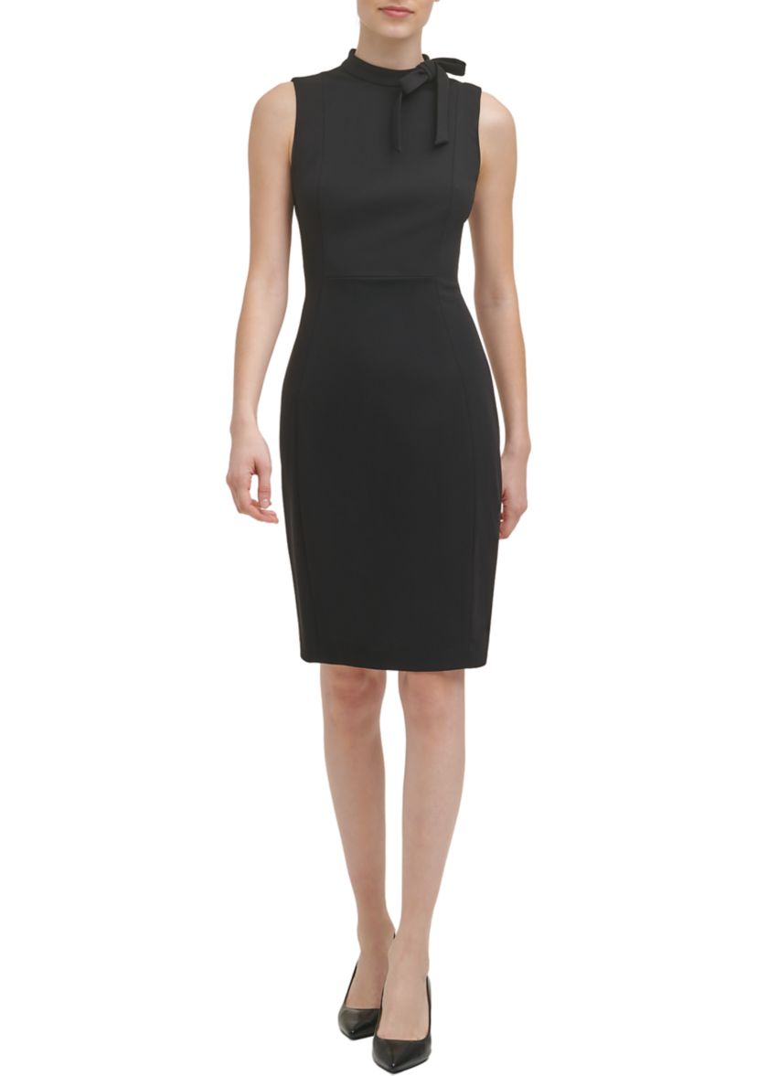 Womens Sleeveless Bow Neck Shift Dress 