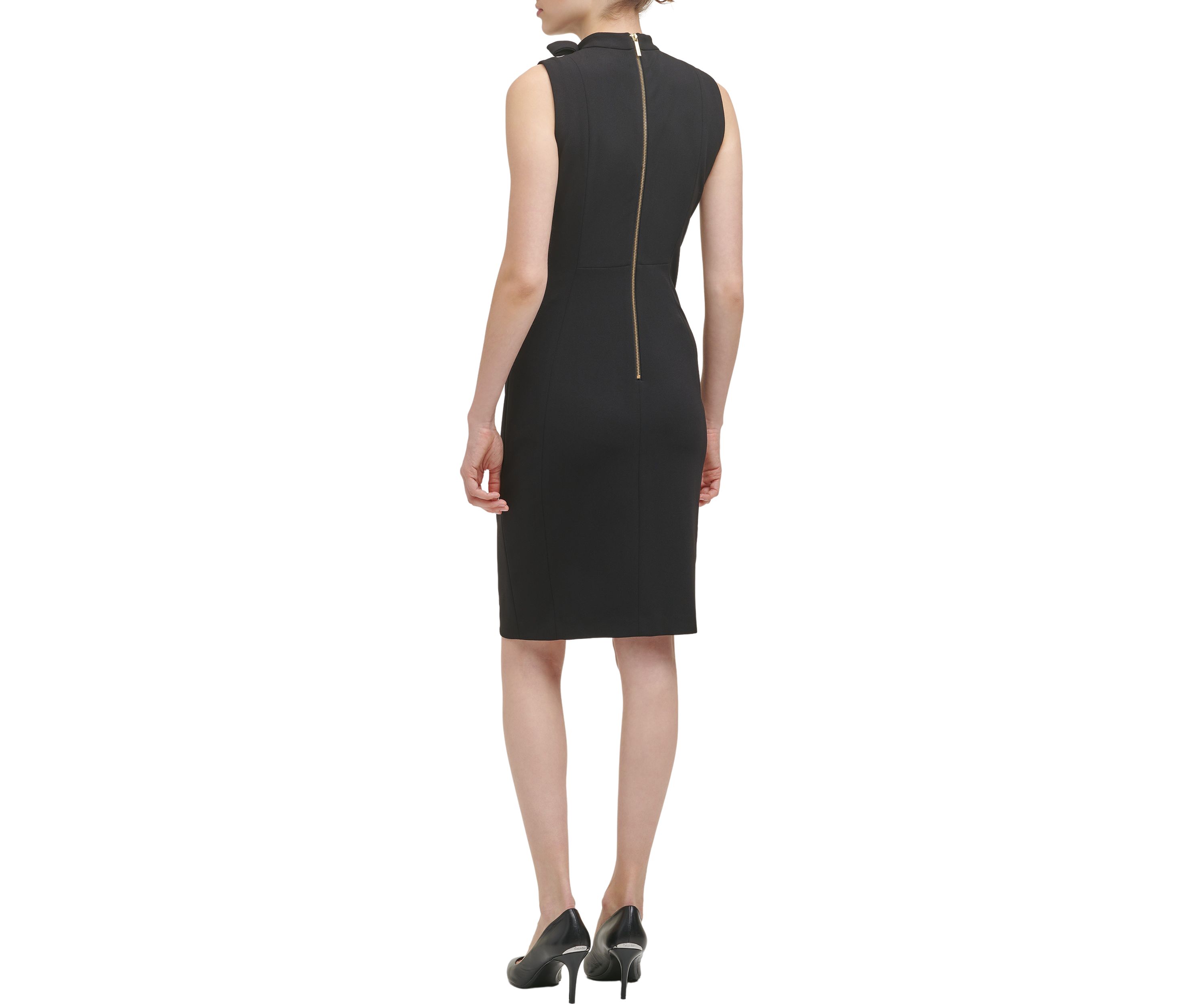 Womens Sleeveless Bow Neck Shift Dress 