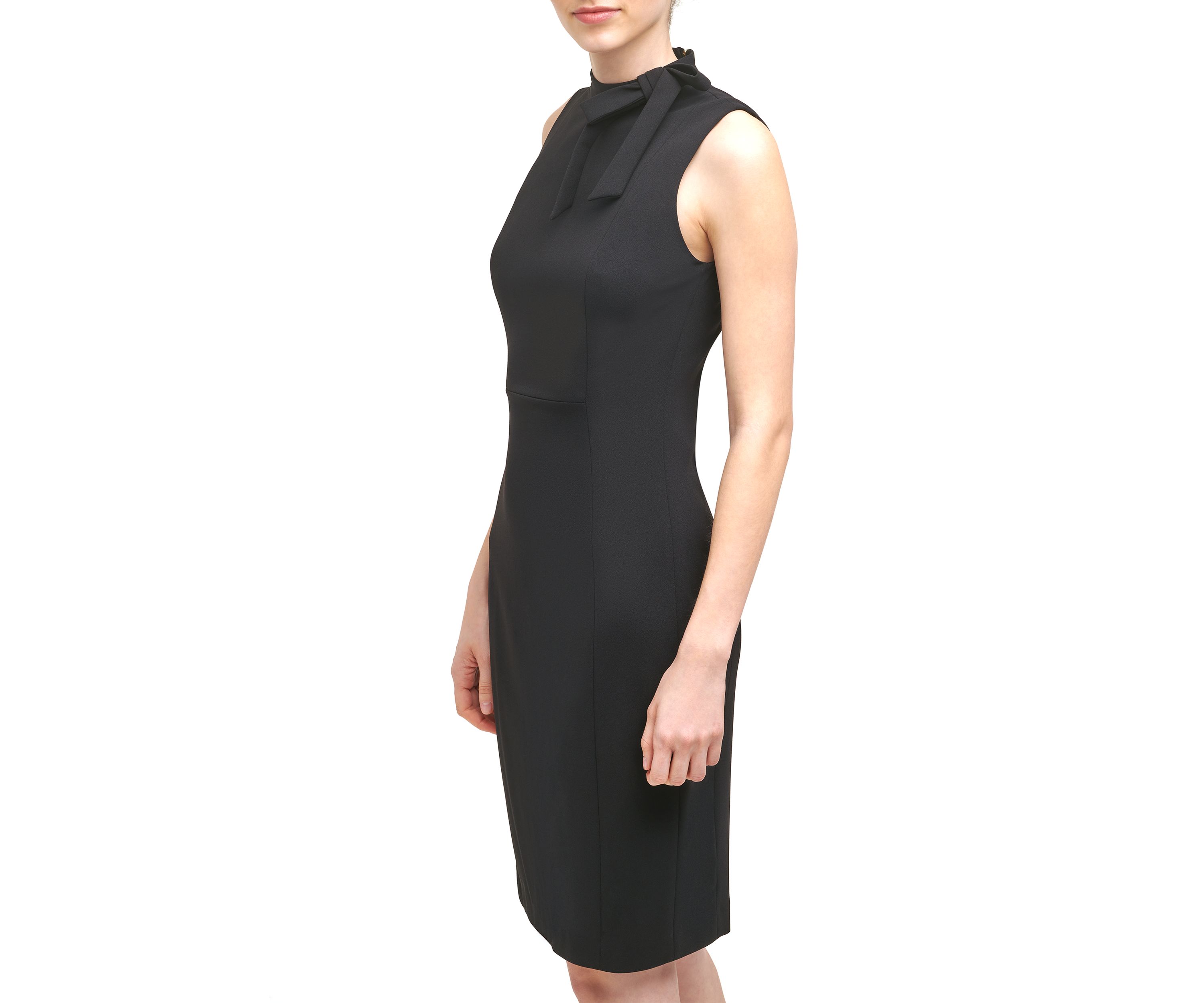 Womens Sleeveless Bow Neck Shift Dress 