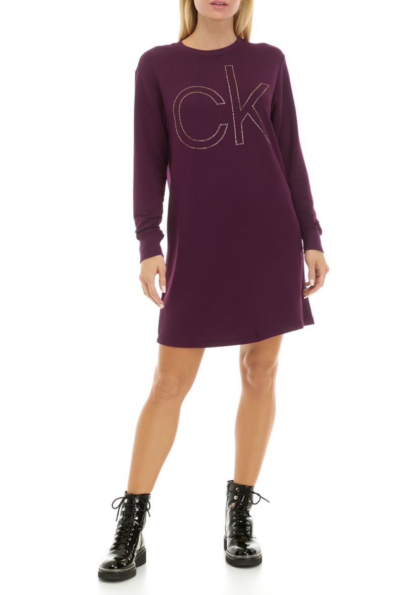 Womens Long Sleeve Crew Neck Logo Sweatshirt Dress