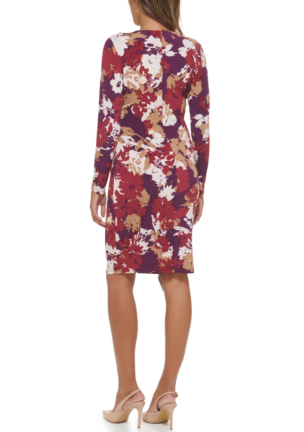 Womens Long Sleeve V-Neck Floral Print Surplice
