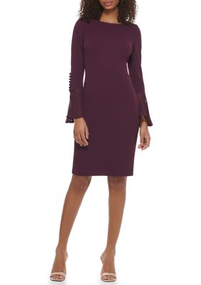 Calvin Klein Chiffon-Bell-Sleeve Sheath Dress - Aubergine - Size 2