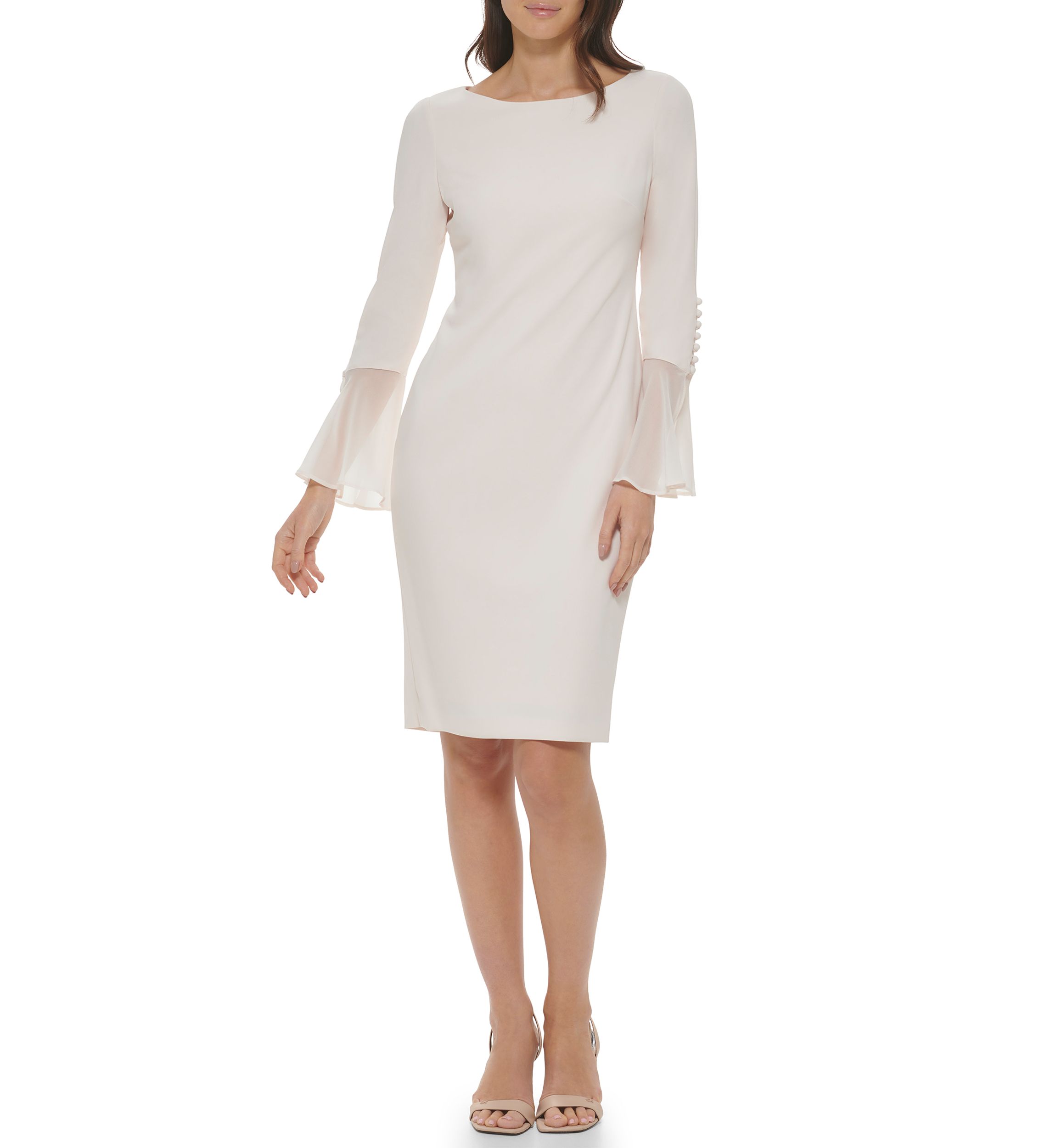 Womens Long Sleeve Boat Neck Flare Sleeve Sheath Dress