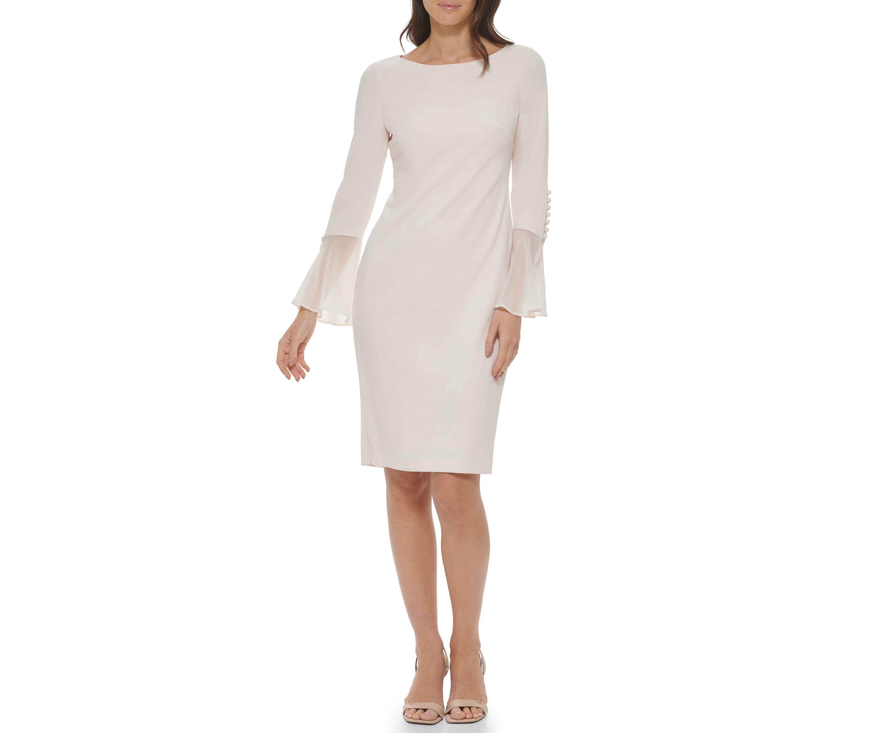 Womens Long Sleeve Boat Neck Flare Sleeve Sheath Dress