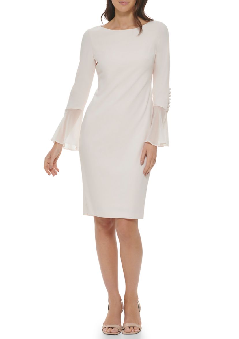 Womens Long Sleeve Boat Neck Flare Sleeve Sheath Dress