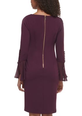 Calvin Klein Chiffon-Bell-Sleeve Sheath Dress - Aubergine - Size 2