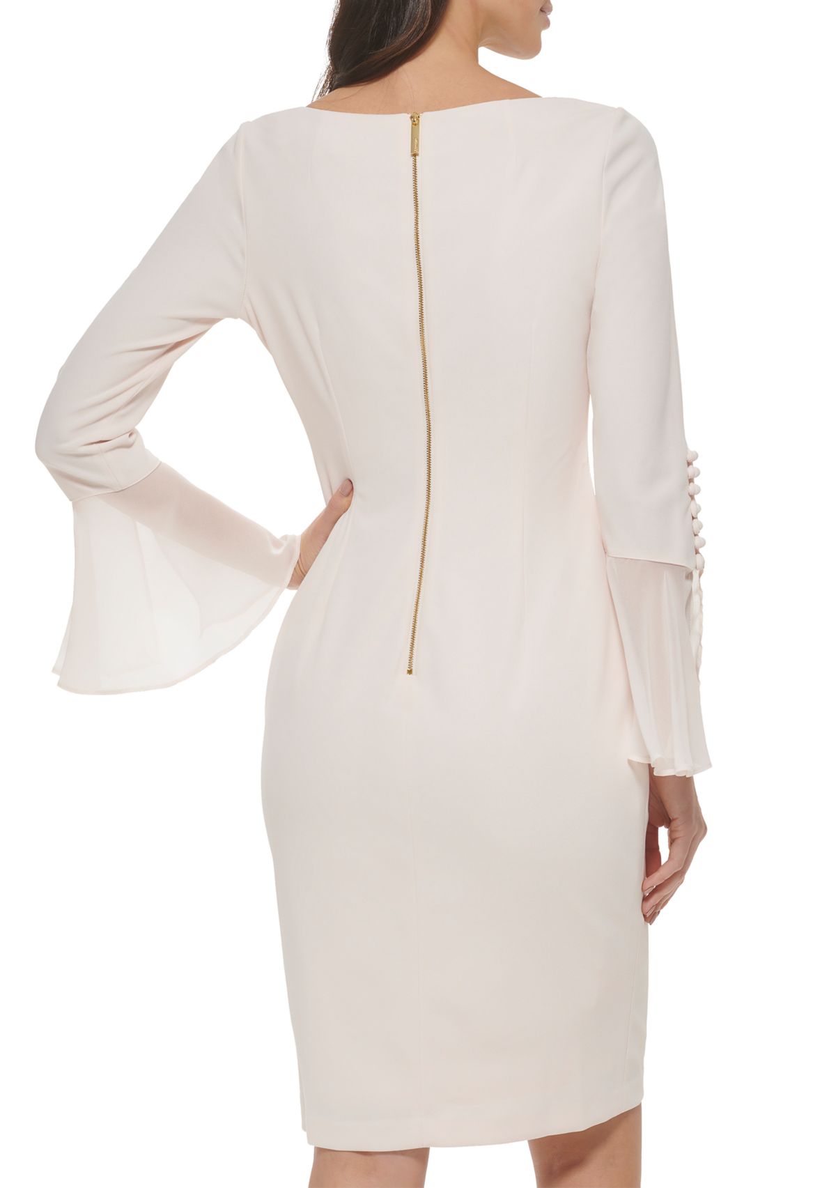 Womens Long Sleeve Boat Neck Flare Sleeve Sheath Dress