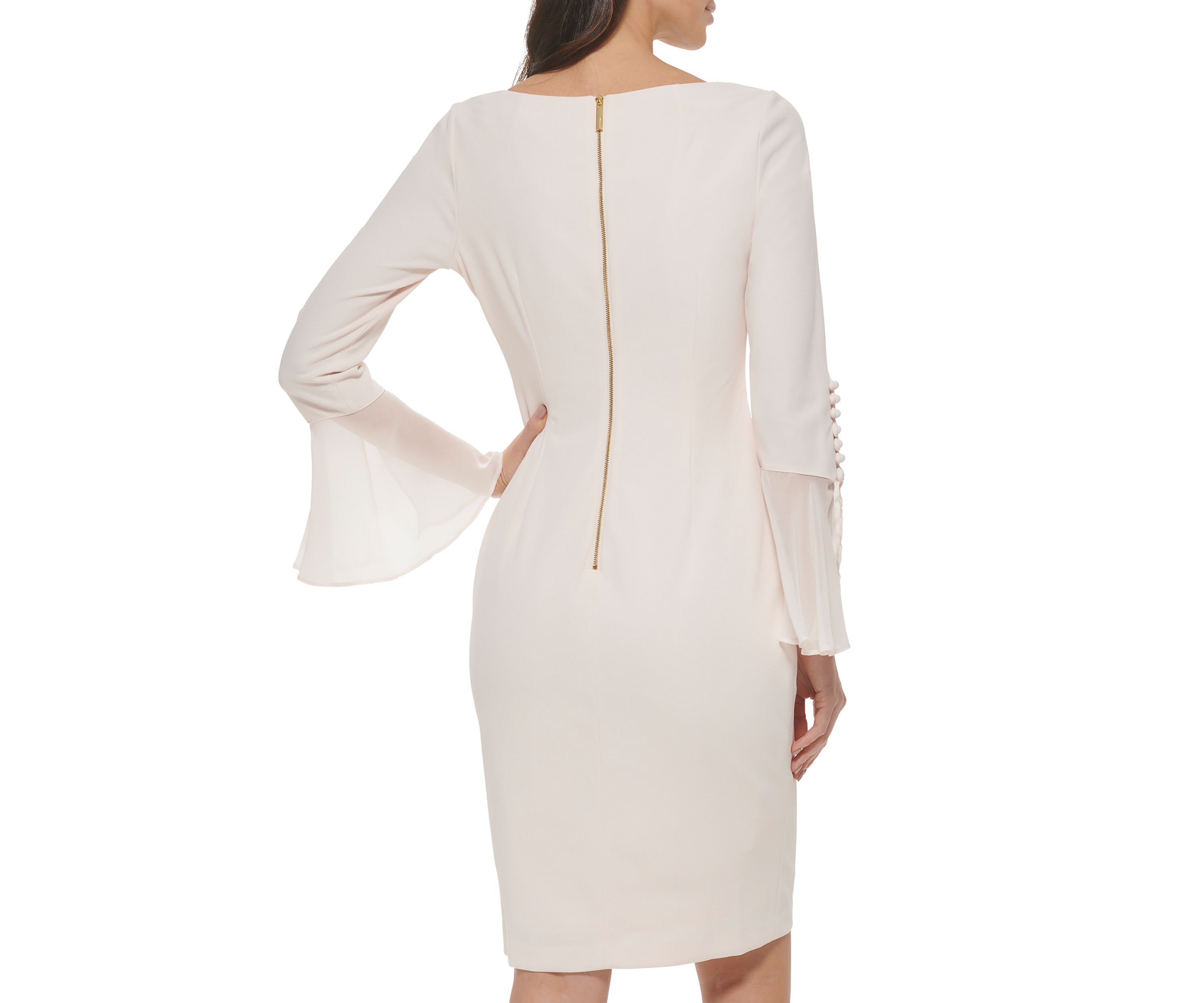 Womens Long Sleeve Boat Neck Flare Sleeve Sheath Dress