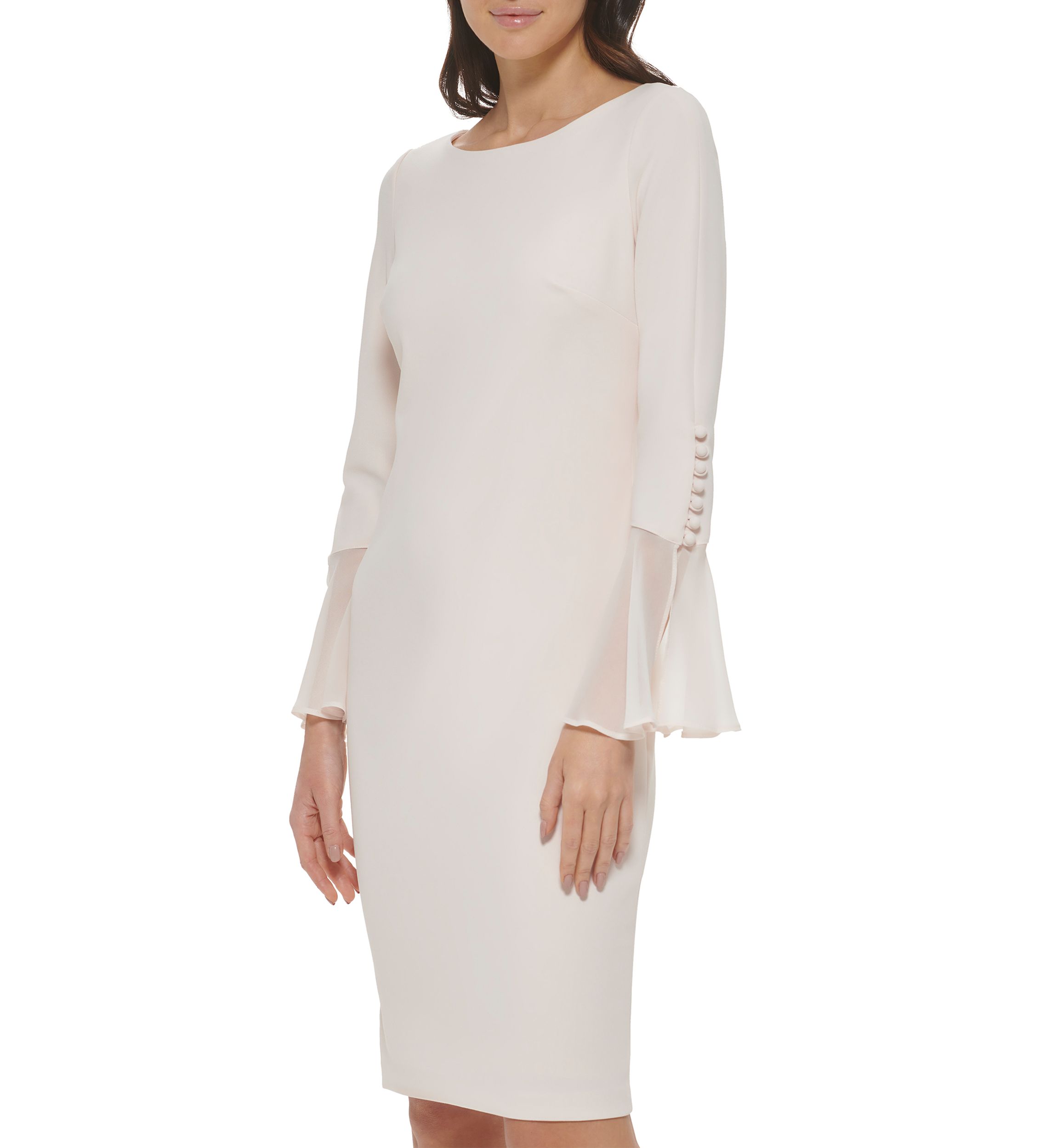 Womens Long Sleeve Boat Neck Flare Sleeve Sheath Dress