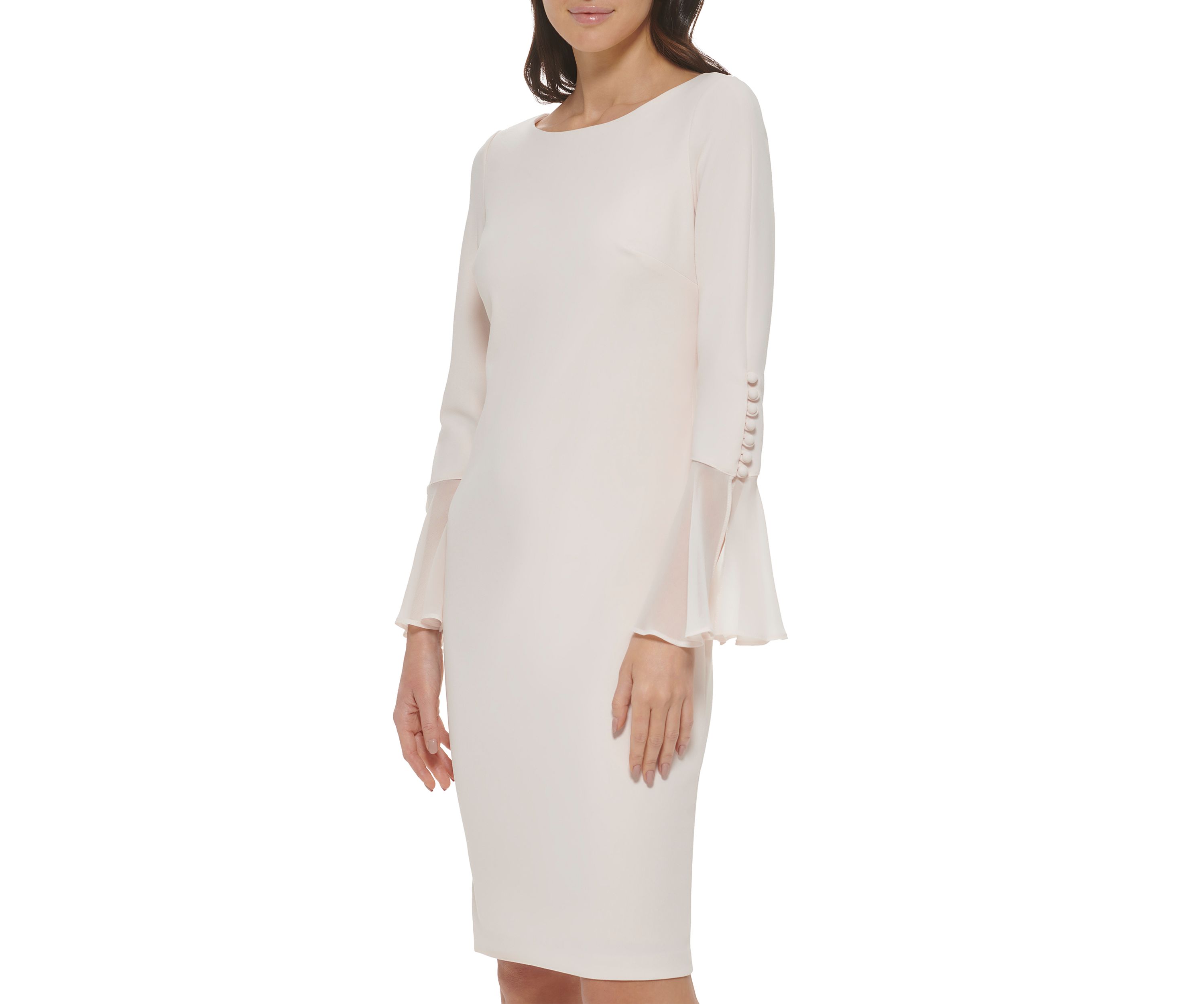 Womens Long Sleeve Boat Neck Flare Sleeve Sheath Dress