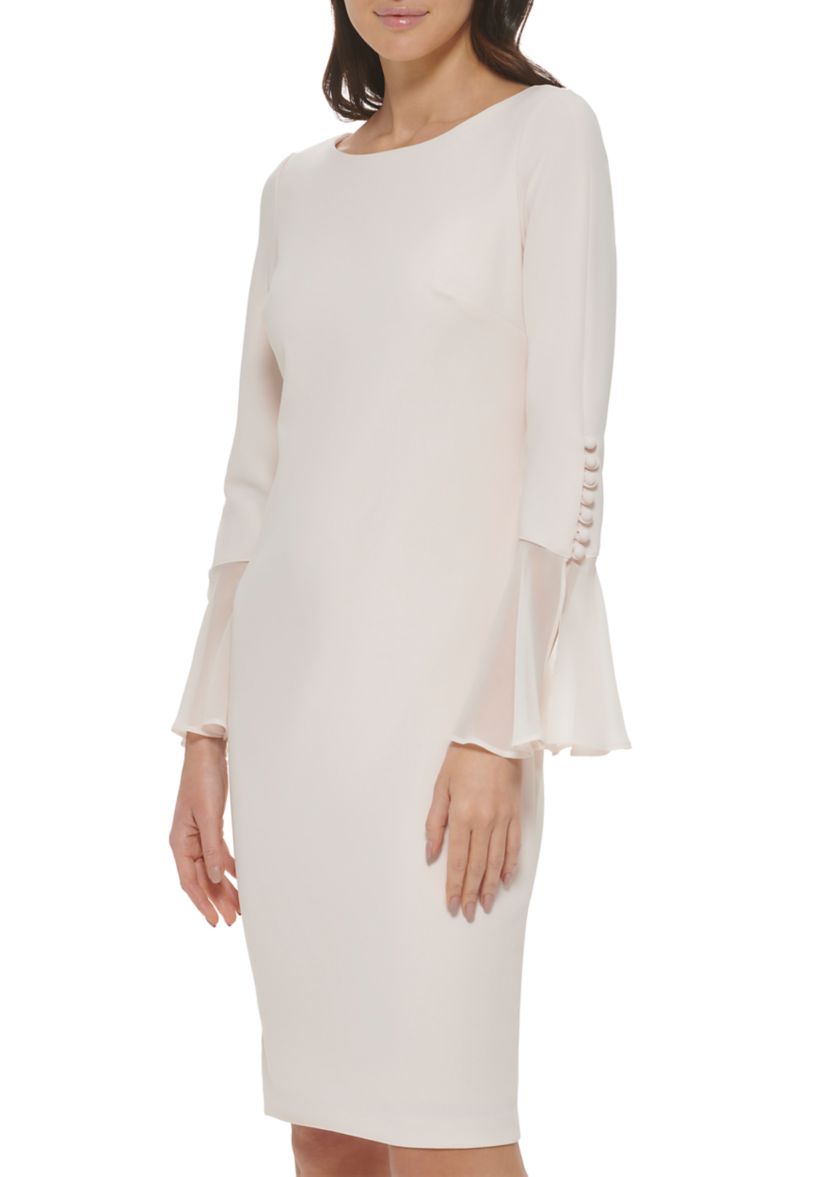 Womens Long Sleeve Boat Neck Flare Sleeve Sheath Dress