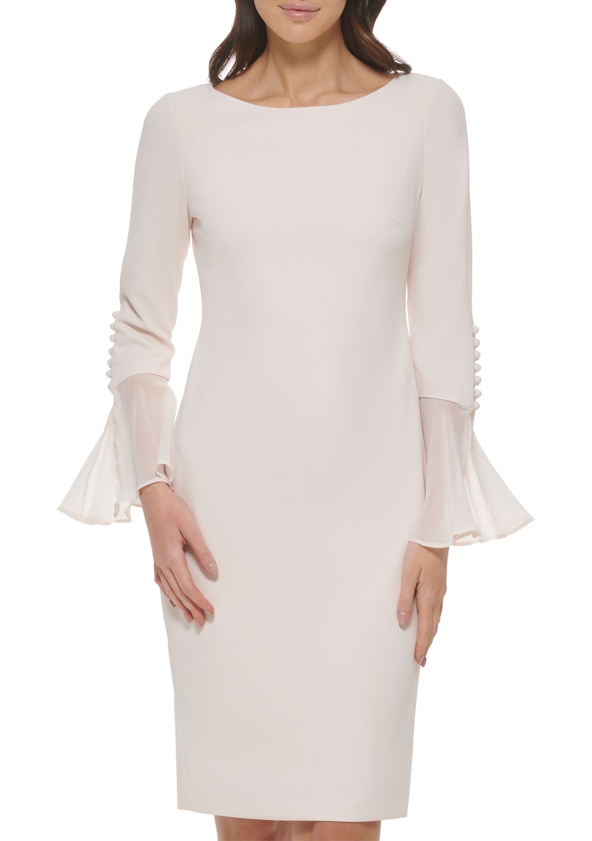 Womens Long Sleeve Boat Neck Flare Sleeve Sheath Dress