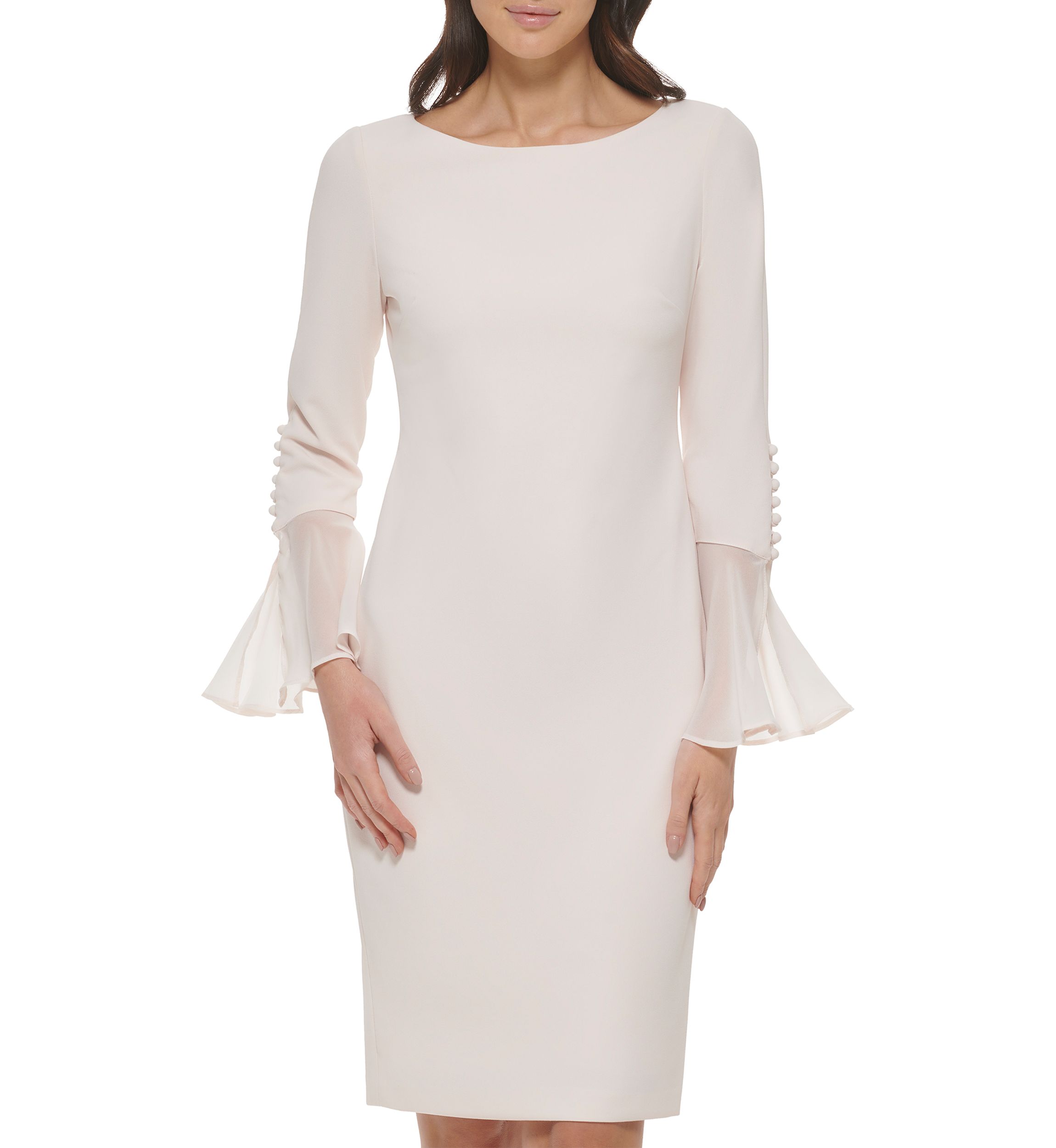 Womens Long Sleeve Boat Neck Flare Sleeve Sheath Dress