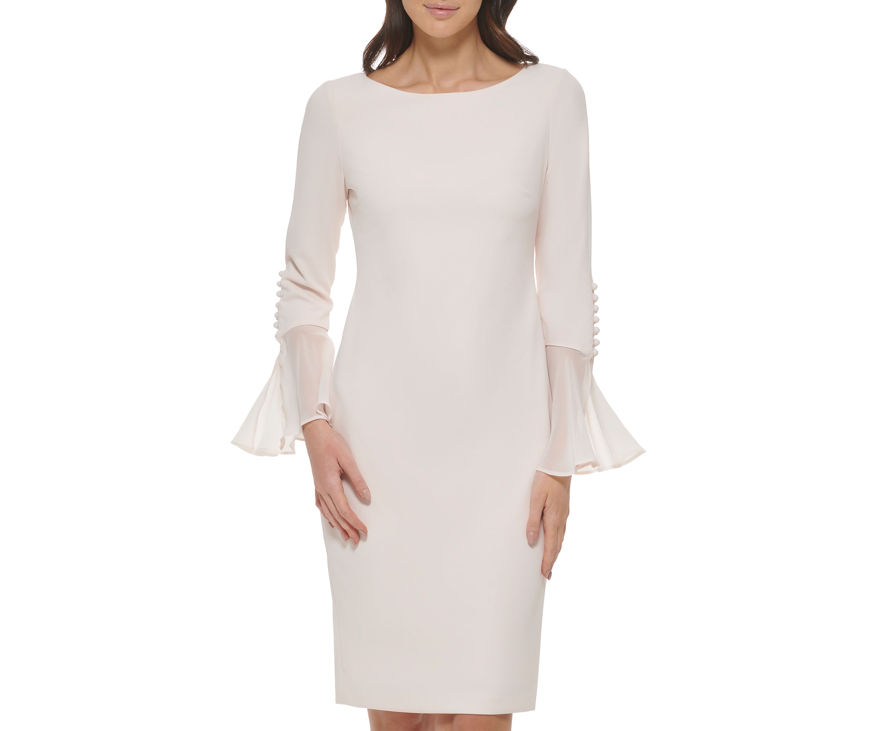 Womens Long Sleeve Boat Neck Flare Sleeve Sheath Dress