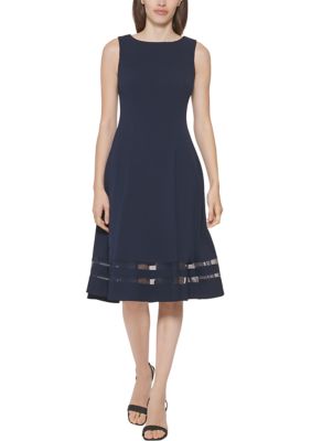 Buy Calvin Klein women illusion trim fit and flare dress blue Online