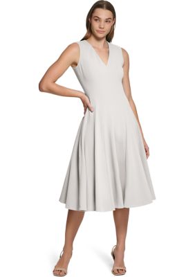 Calvin Klein Women's Sleeveless V-Neck Solid Fit and Flare Midi Dress | Belk
