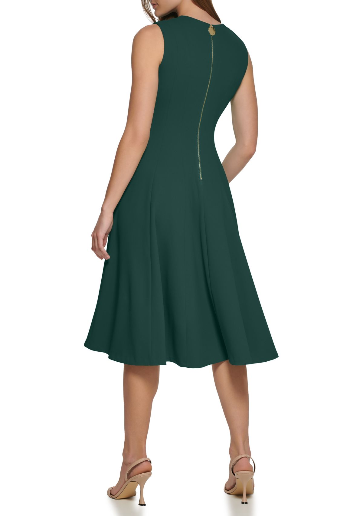 Womens Sleeveless V-Neck Solid Fit and Flare Midi Dress