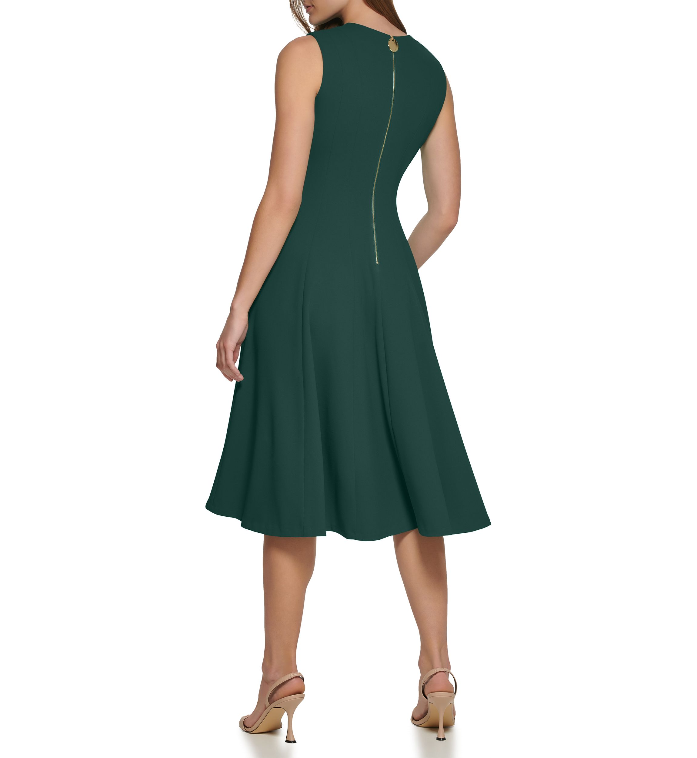 Womens Sleeveless V-Neck Solid Fit and Flare Midi Dress