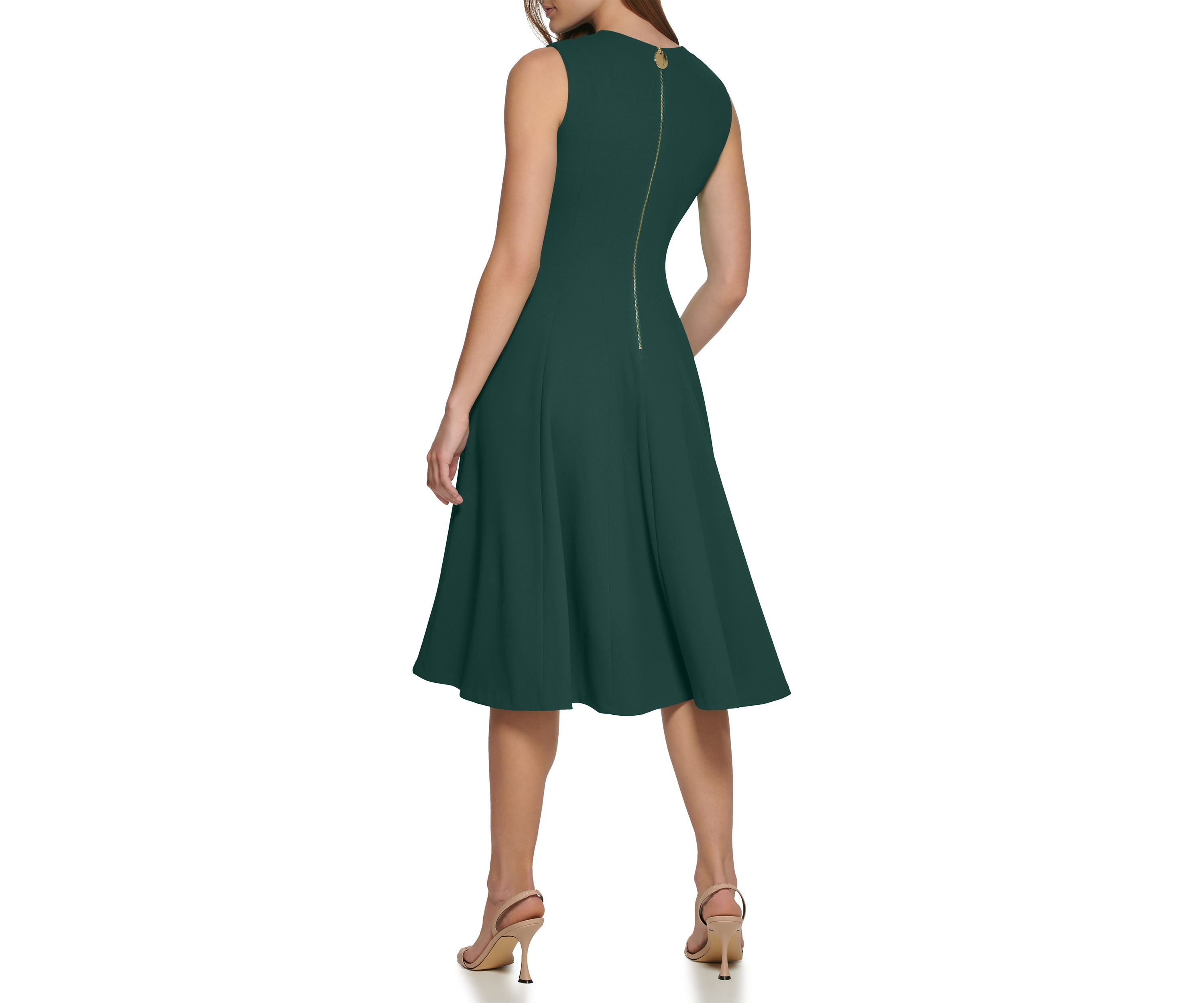 Womens Sleeveless V-Neck Solid Fit and Flare Midi Dress