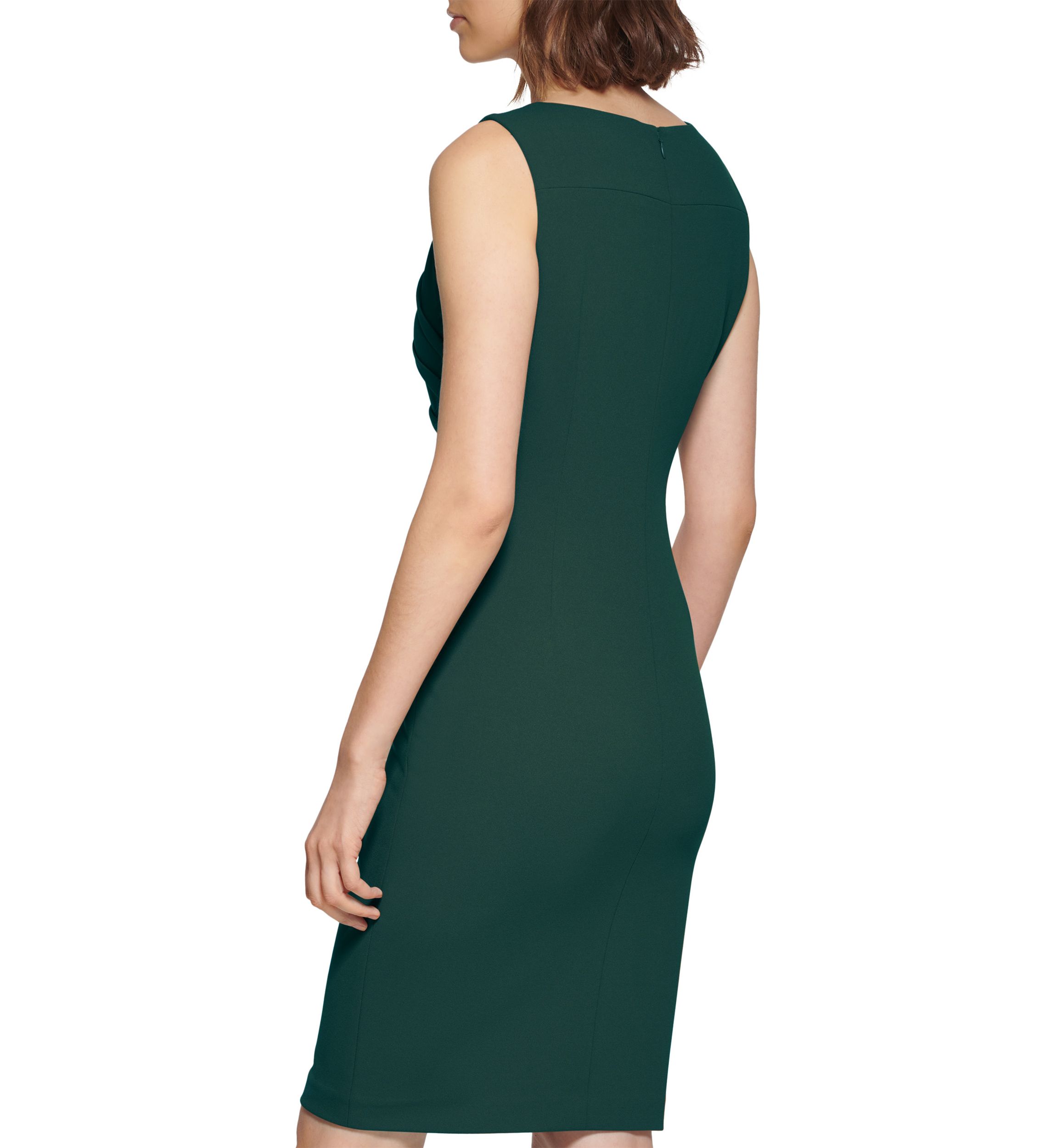 Womens Sleeveless Round Neck Ruched Solid Sheath Dress