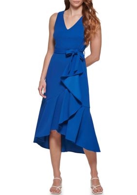 Calvin Klein V-Neck Sleeveless Scuba Crepe Fit-And-Flare Dress