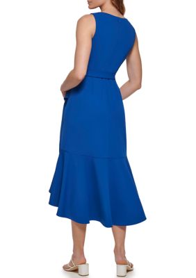 Calvin Klein Women's Sleeveless V-Neck Side Ruffle Scuba Crepe Fit and  Flare Dress | belk