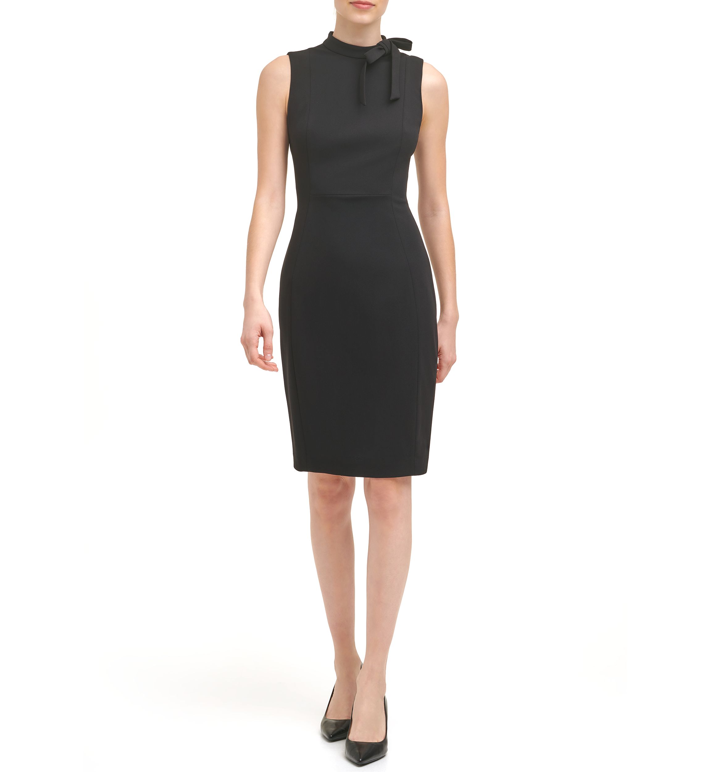 Womens Sleeveless Bow Neck Sheath Dress