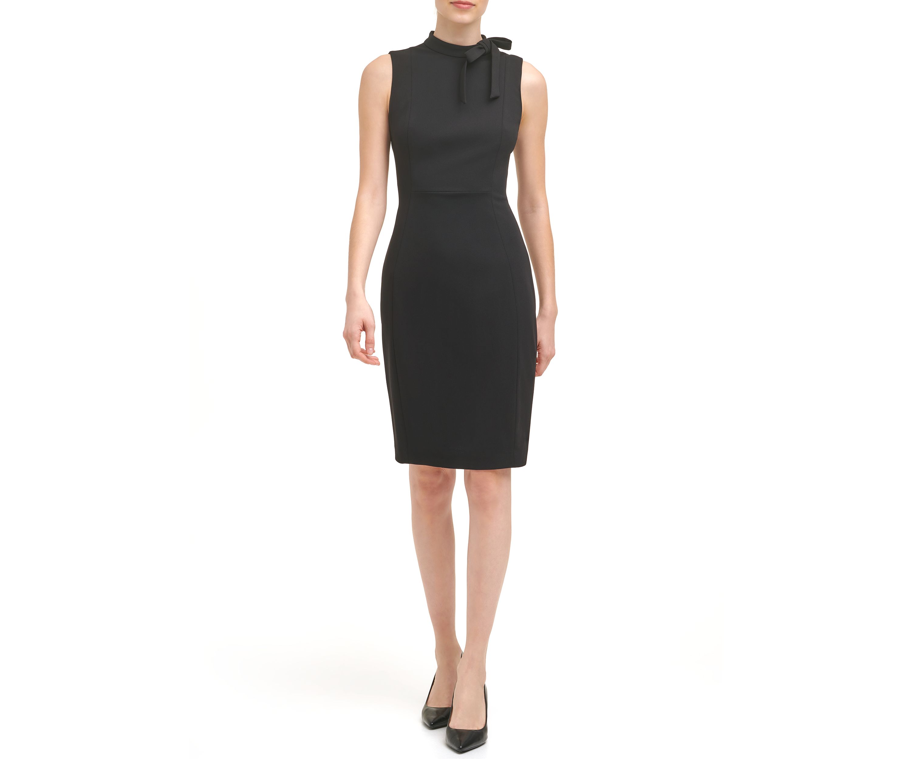 Womens Sleeveless Bow Neck Sheath Dress