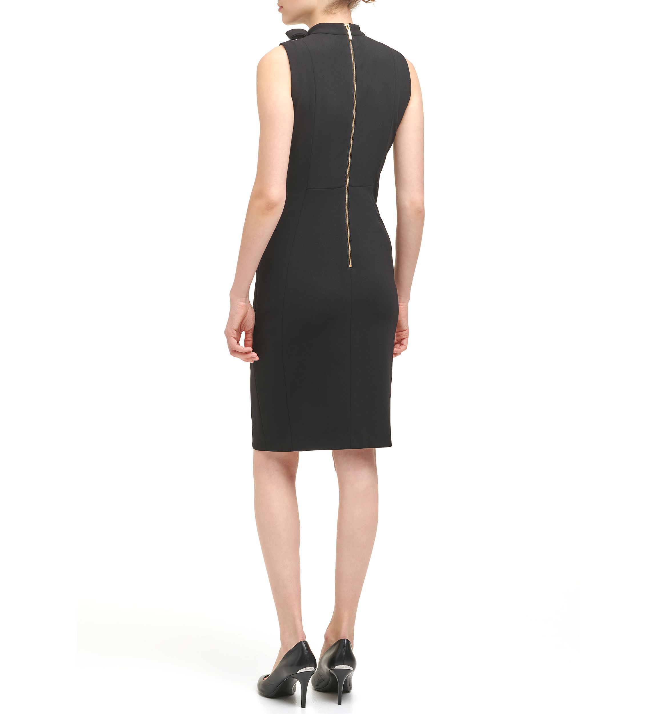Womens Sleeveless Bow Neck Sheath Dress