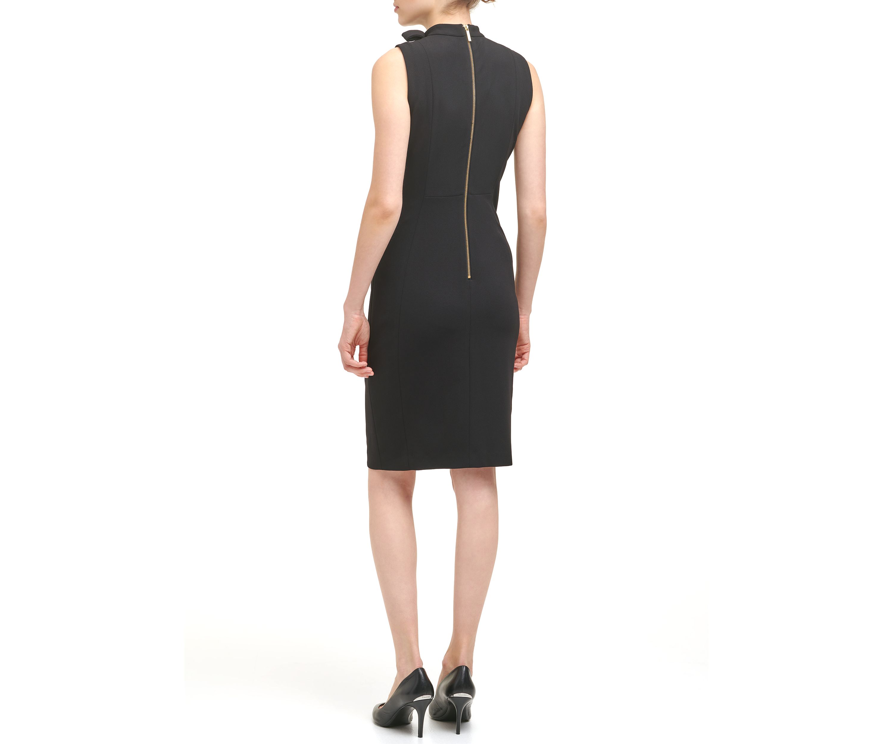 Womens Sleeveless Bow Neck Sheath Dress