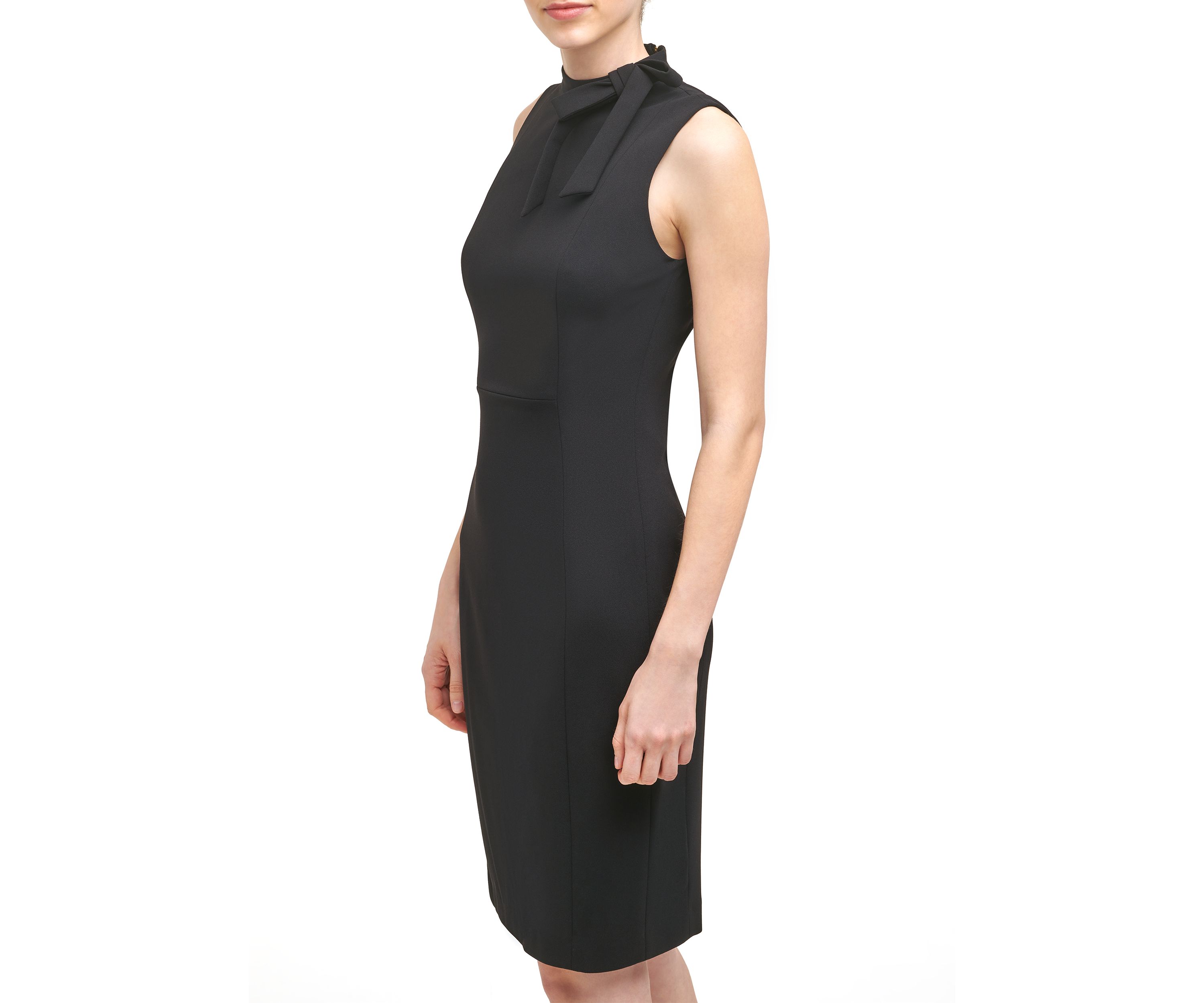 Womens Sleeveless Bow Neck Sheath Dress
