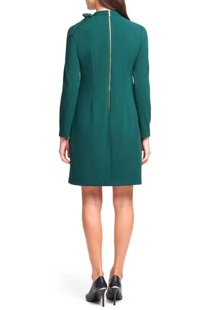 Womens Long Sleeve Crew Neck Faux Leather Shift Dress