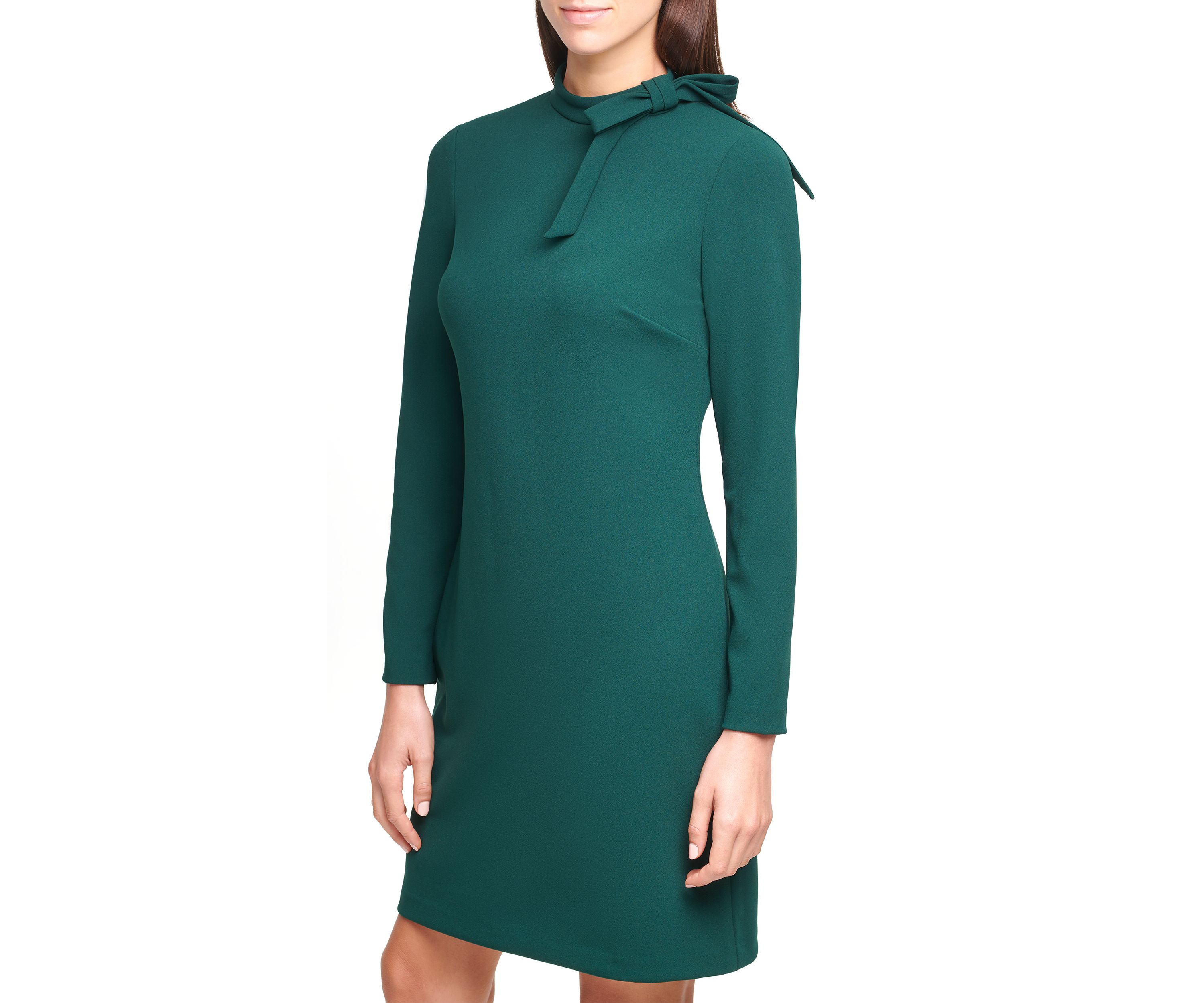 Womens Long Sleeve Crew Neck Faux Leather Shift Dress
