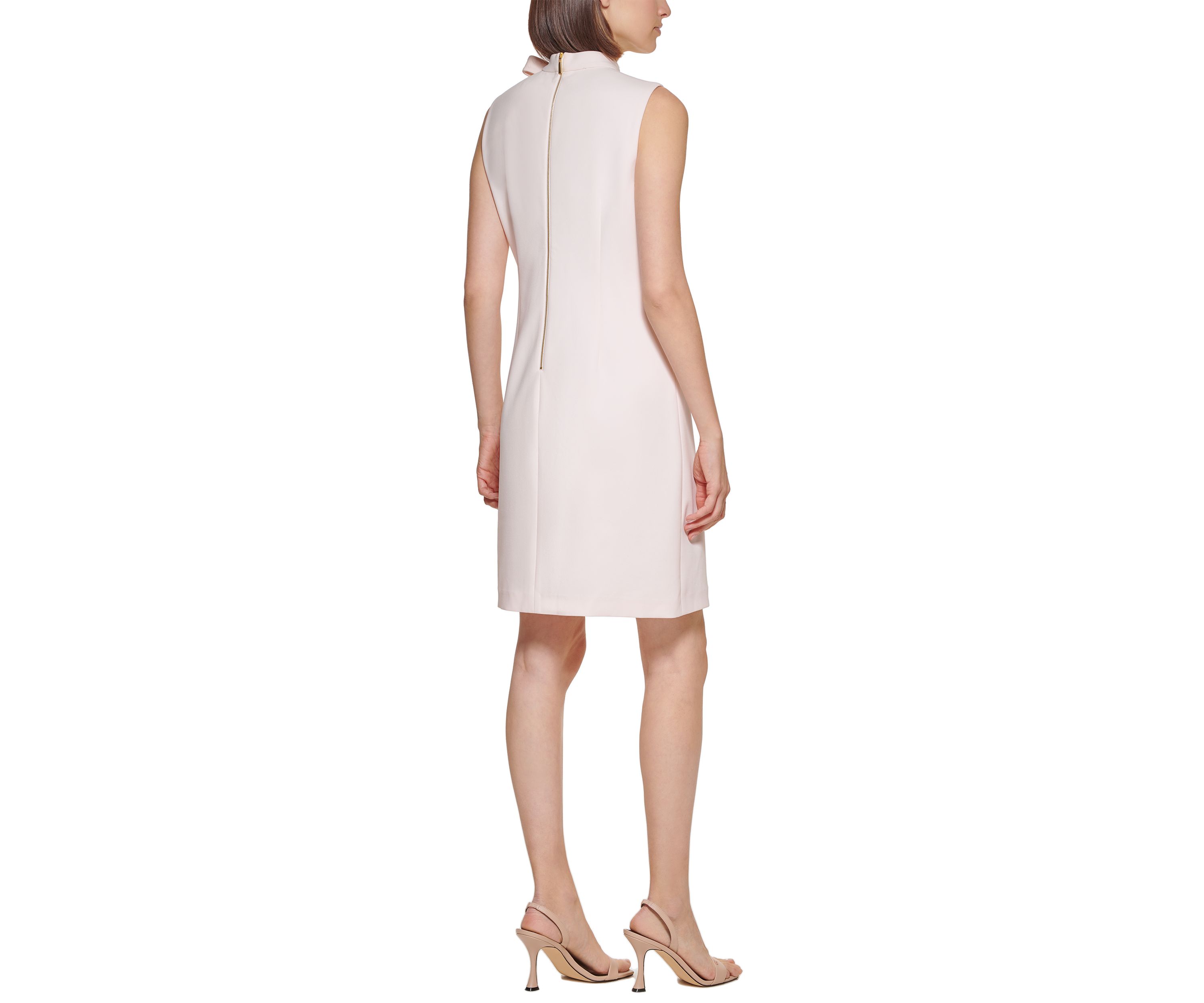 Womens Sleeveless Bow Neck Scuba Crepe Dress 