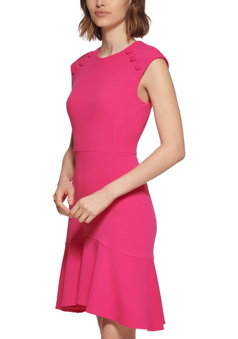 Womens Sleeveless Scuba Crepe Ruffle Hem Dress 