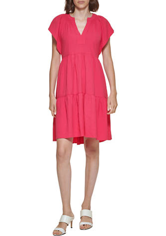 Calvin Klein Women's Short Sleeve Flutter Solid Gauze Tier Dress | belk