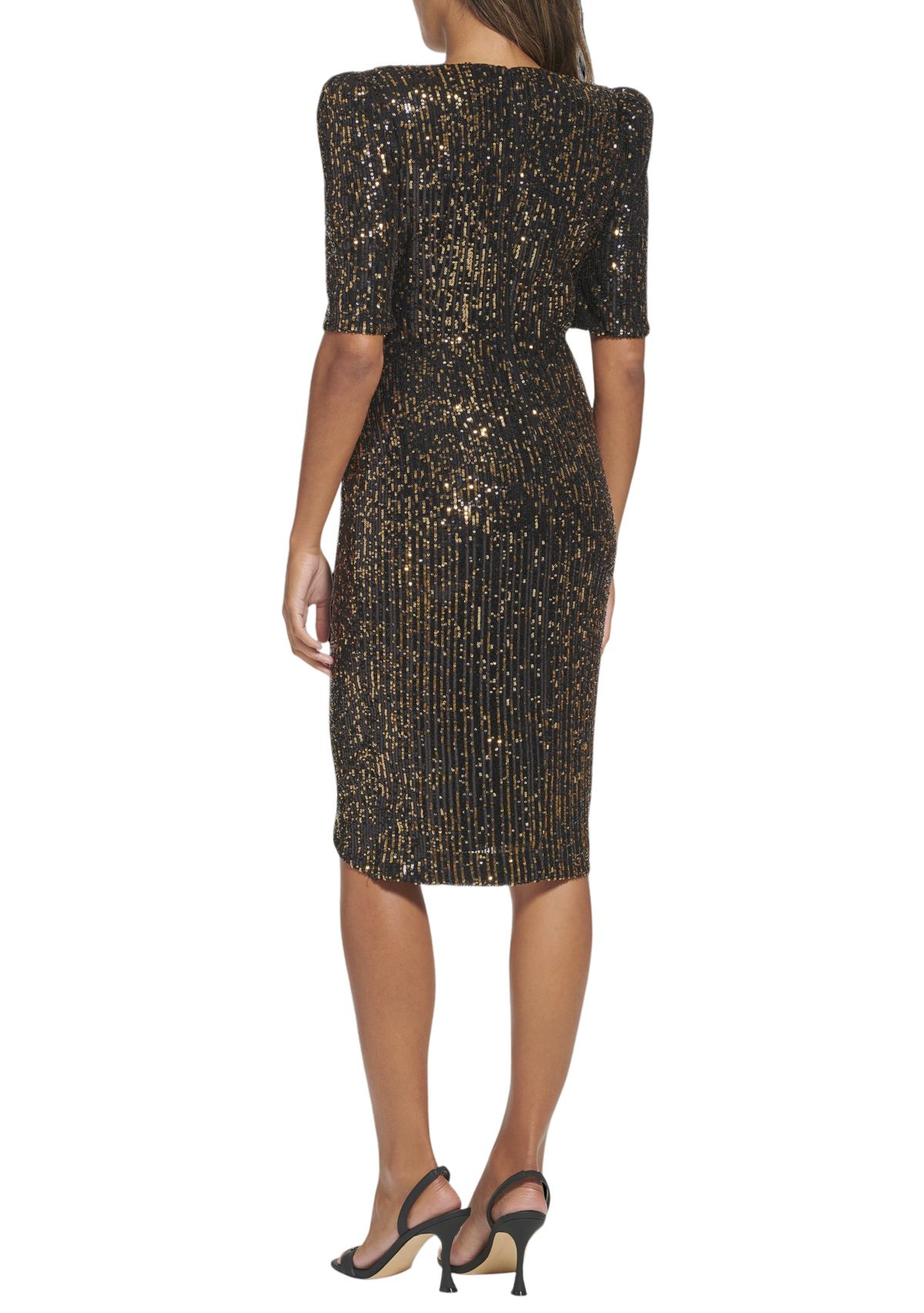 Womens Short Sleeve V-Neck Sequin Sheath Dress