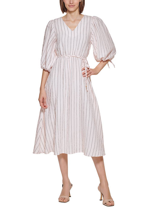 Womens 3/4 Sleeve Stripe Midi Dress 