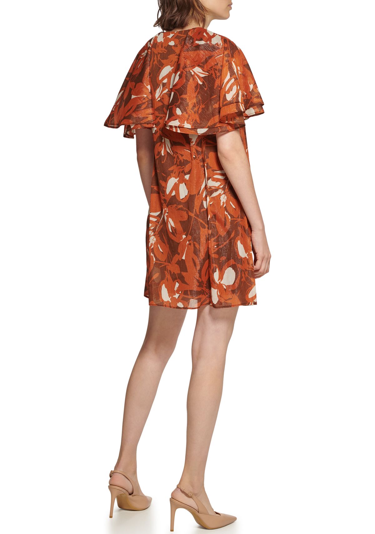 Womens Overlay Collar Tie Floral Print Chiffon Dress