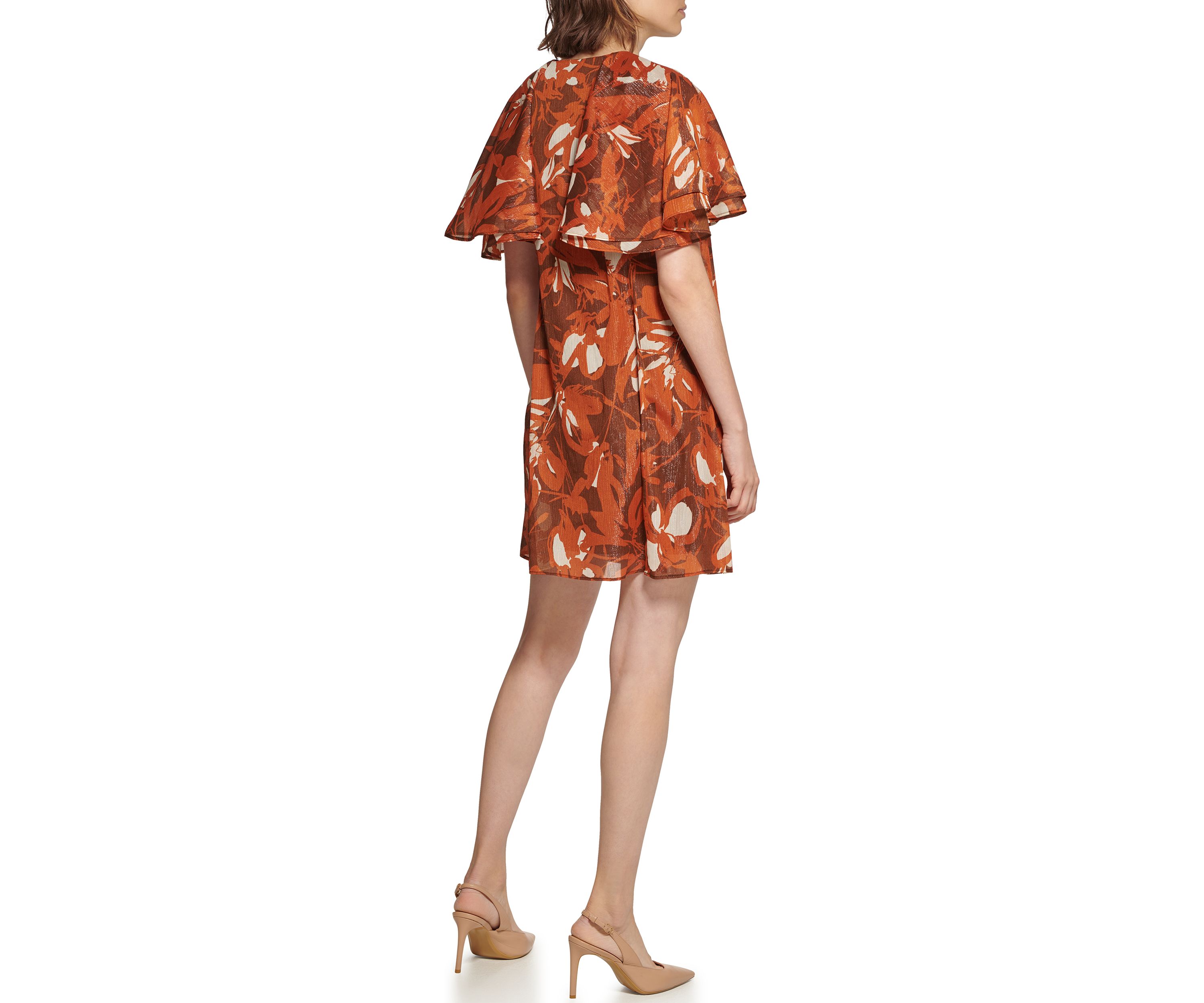 Womens Overlay Collar Tie Floral Print Chiffon Dress