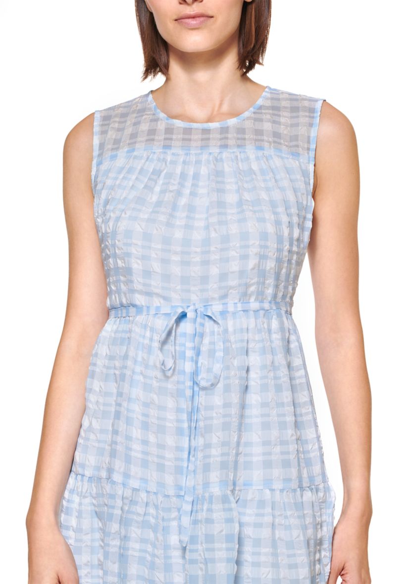Womens Sleeveless Tier Gingham Chiffon Dress