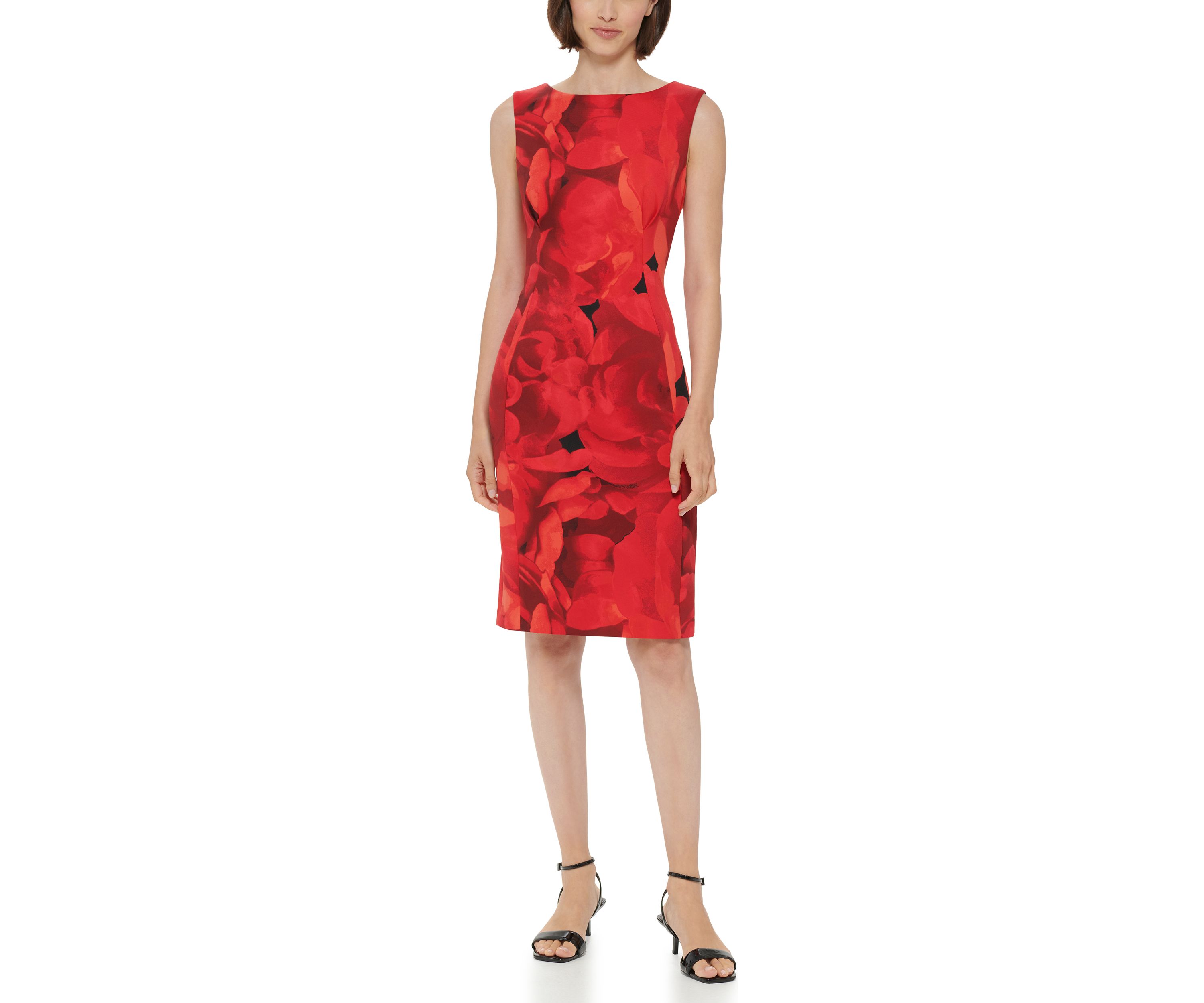 Womens Sleeveless Floral Print Shift Dress