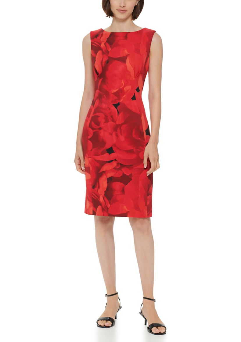 Womens Sleeveless Floral Print Shift Dress
