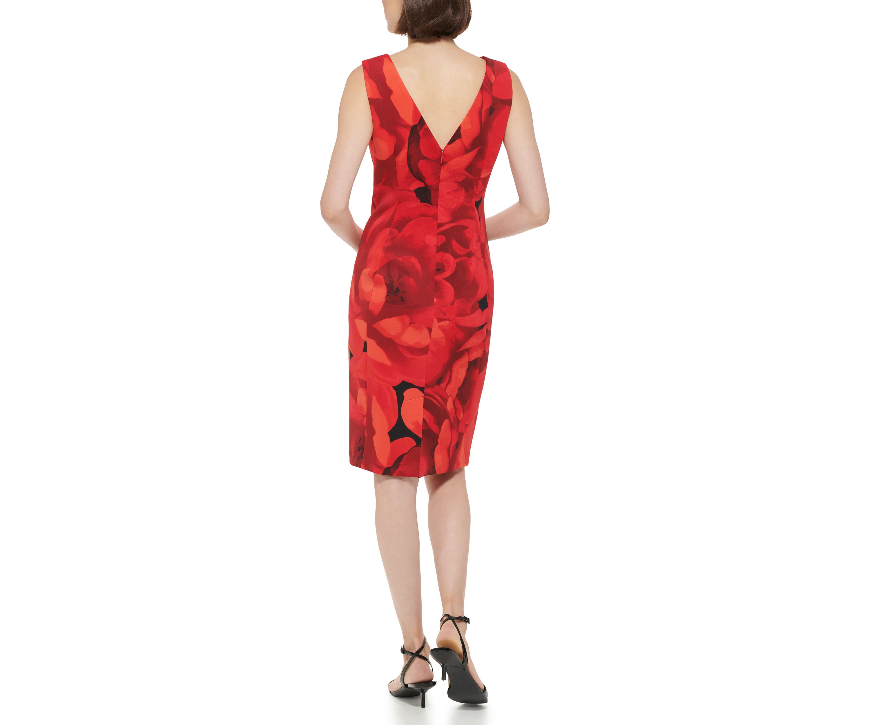 Womens Sleeveless Floral Print Shift Dress